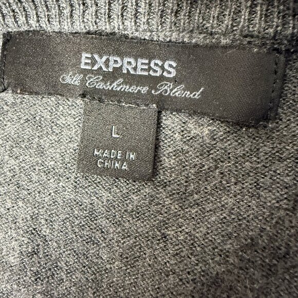 Express Long Sleeve V-Neck Sweater Silk/Cashmere Blend Gray Lavendar Argile Sz L - Picture 2 of 7